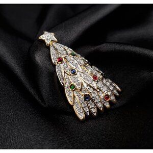 Vintage Swarovski 1998 Christmas Tree Brooch With Crystals & Multicolor Accents